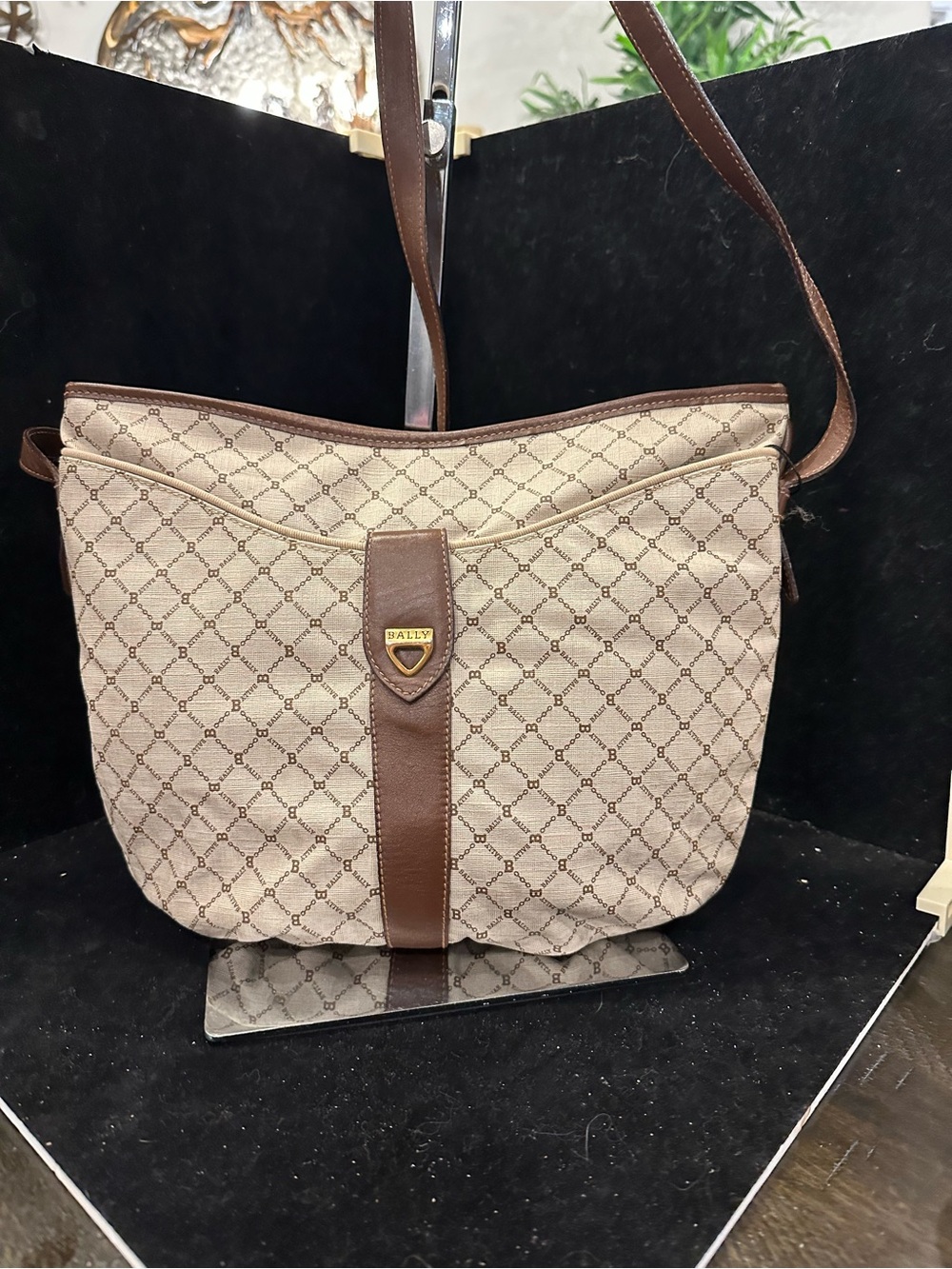 Bally # 227 VINTAGE Monogram coated canvas crescent crossbody/shoulder bag